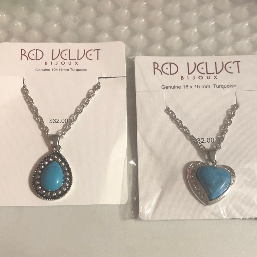 Bisjoux Silver and Turquoise Heart Necklace Set